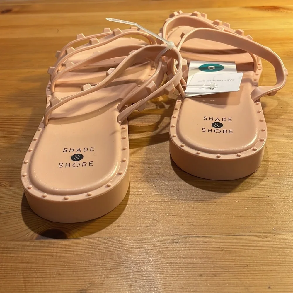 NWT Studded Jelly Slide Sandals Blush Pink Flat Beach Summer Sandals Size 8
